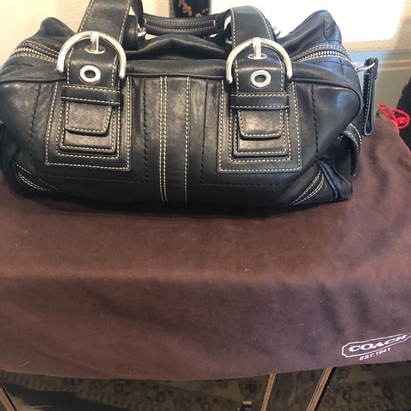 COACH BLACK LEATHER SATCHEL PREOWNED Great Beautiful Condition! - Picture 12 of 16